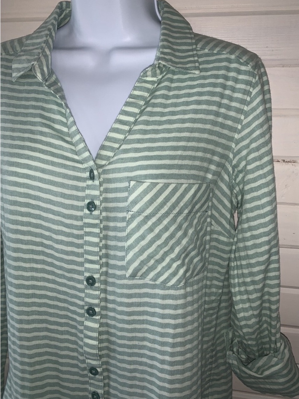 Striped Green Button-Front Shirt Columbia